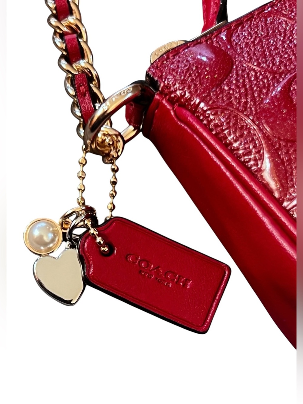 COACH Signature Debossed Chain Large Wristlet 19/ Shoulder Bag - Picture 13 of 15